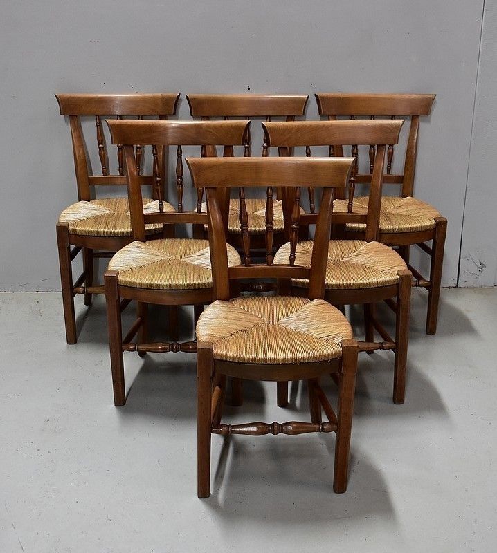 Suite Of 6 Chairs Strawed Blond Cherry   2nd Half Of The Nineteenth
