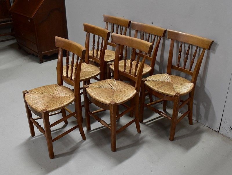 Suite Of 6 Chairs Strawed Blond Cherry   2nd Half Of The Nineteenth photo for sale