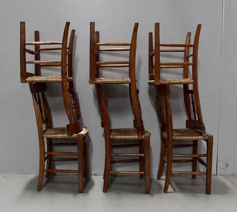 2616.2 Suite Of 6 Chairs Strawed Blond Cherry   2nd Half Of The Nineteenth photo