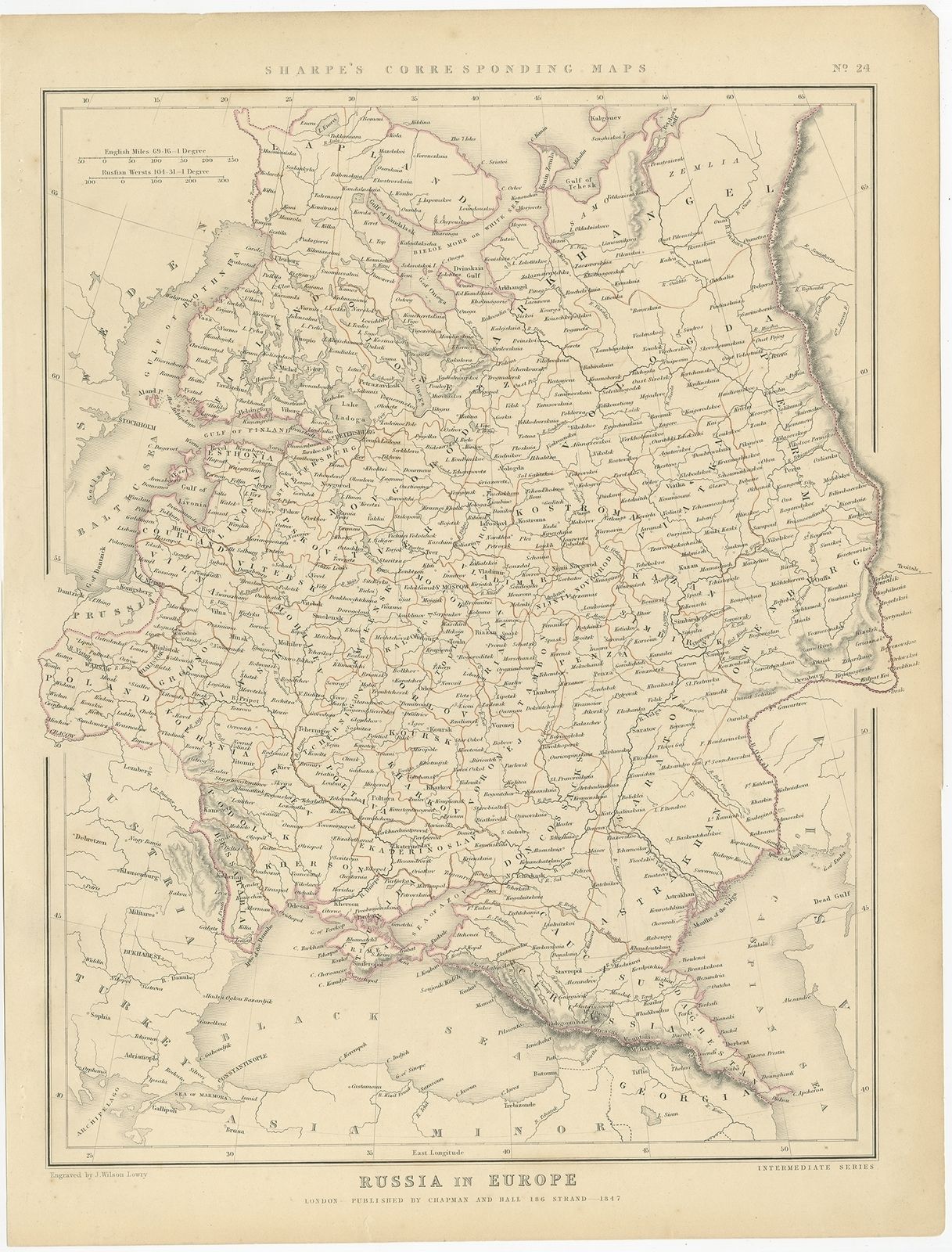Antique Map Of Russia In Europe By Sharpe (1849)