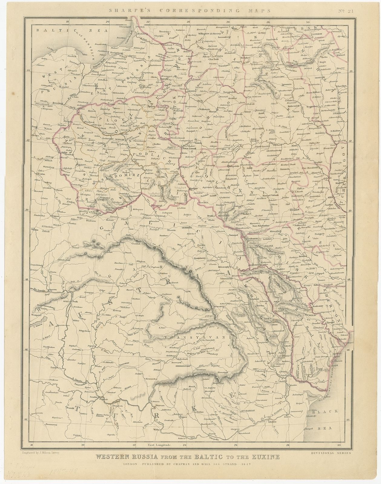 Antique Map Of Russia From The Baltic To The Black Sea By Sharpe (1849)