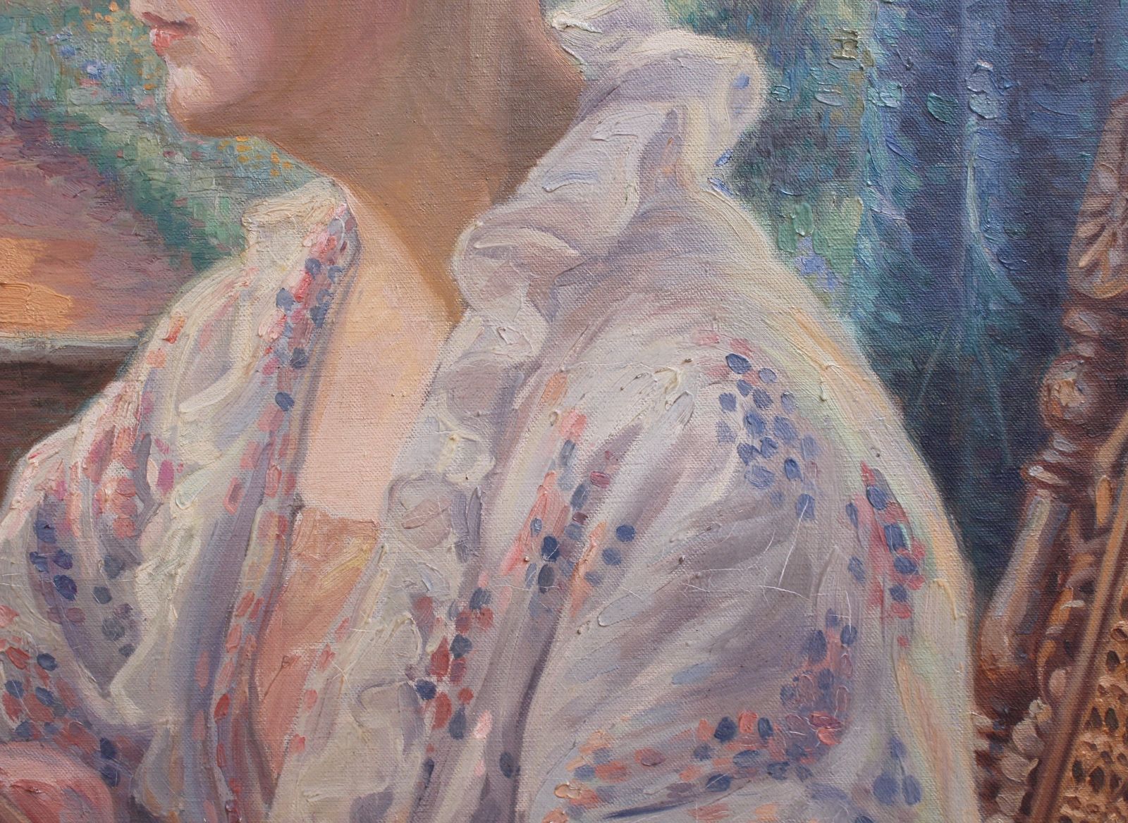 'Woman By The Window With Embroidery Frame' By Franz Ludwig Kiederich (Circa 1930s) photo vinterior
