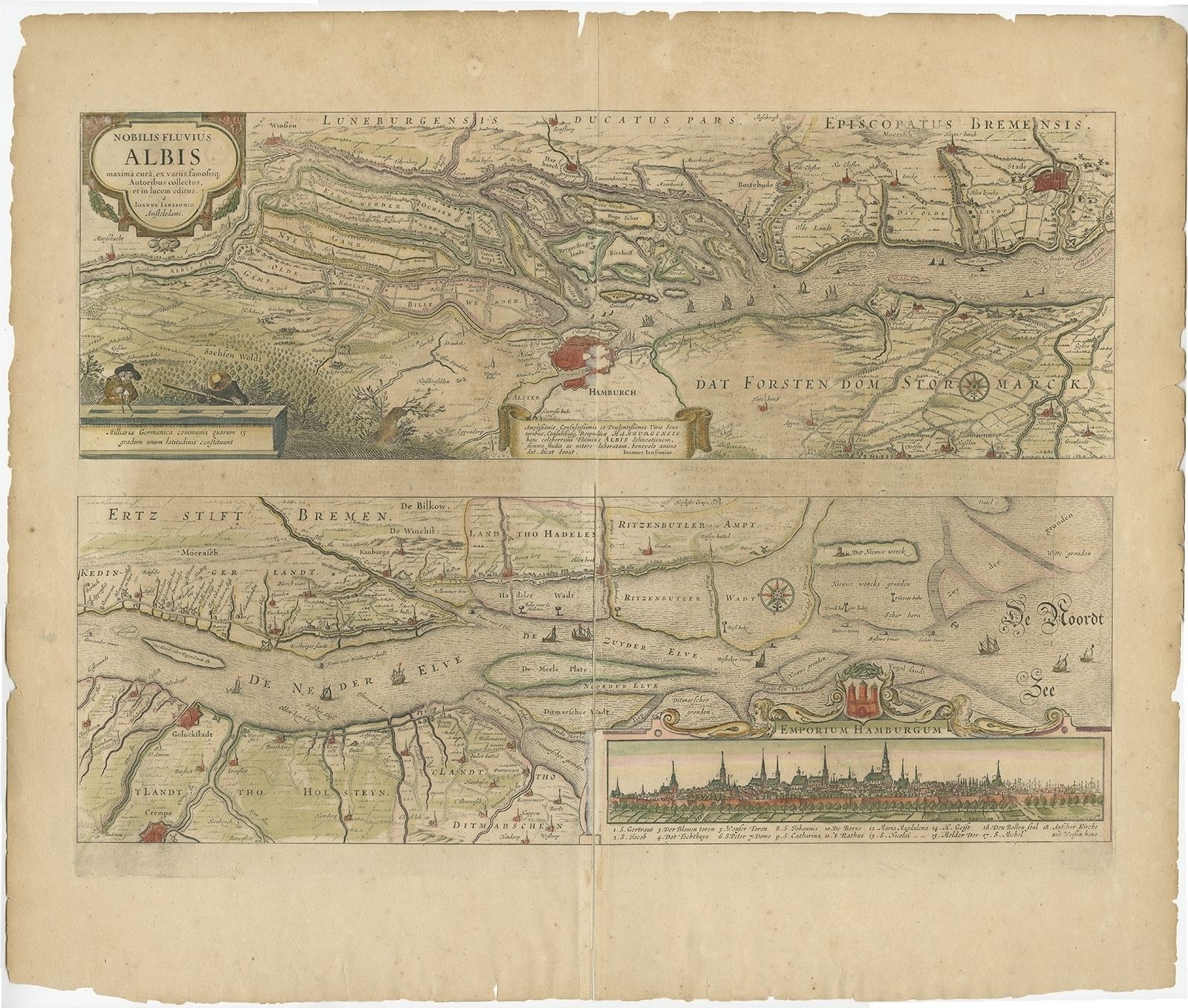 Antique Map Of The Course Of The Elbe River By Janssonius (C.1650)