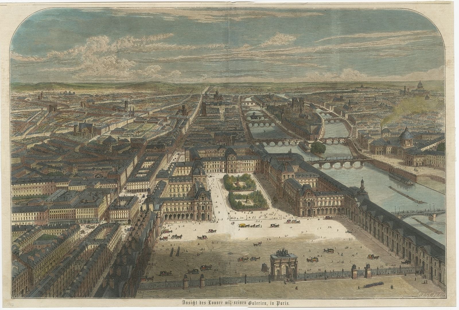 Antique Print Of The Louvre In Paris (C.1885)