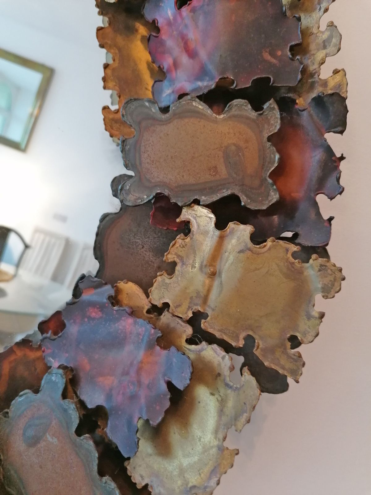 Brutalist Brass & Copper Wall Mirror, Manner Of Curtis Jere, USA, 1960s Mid Century photo Home Decor