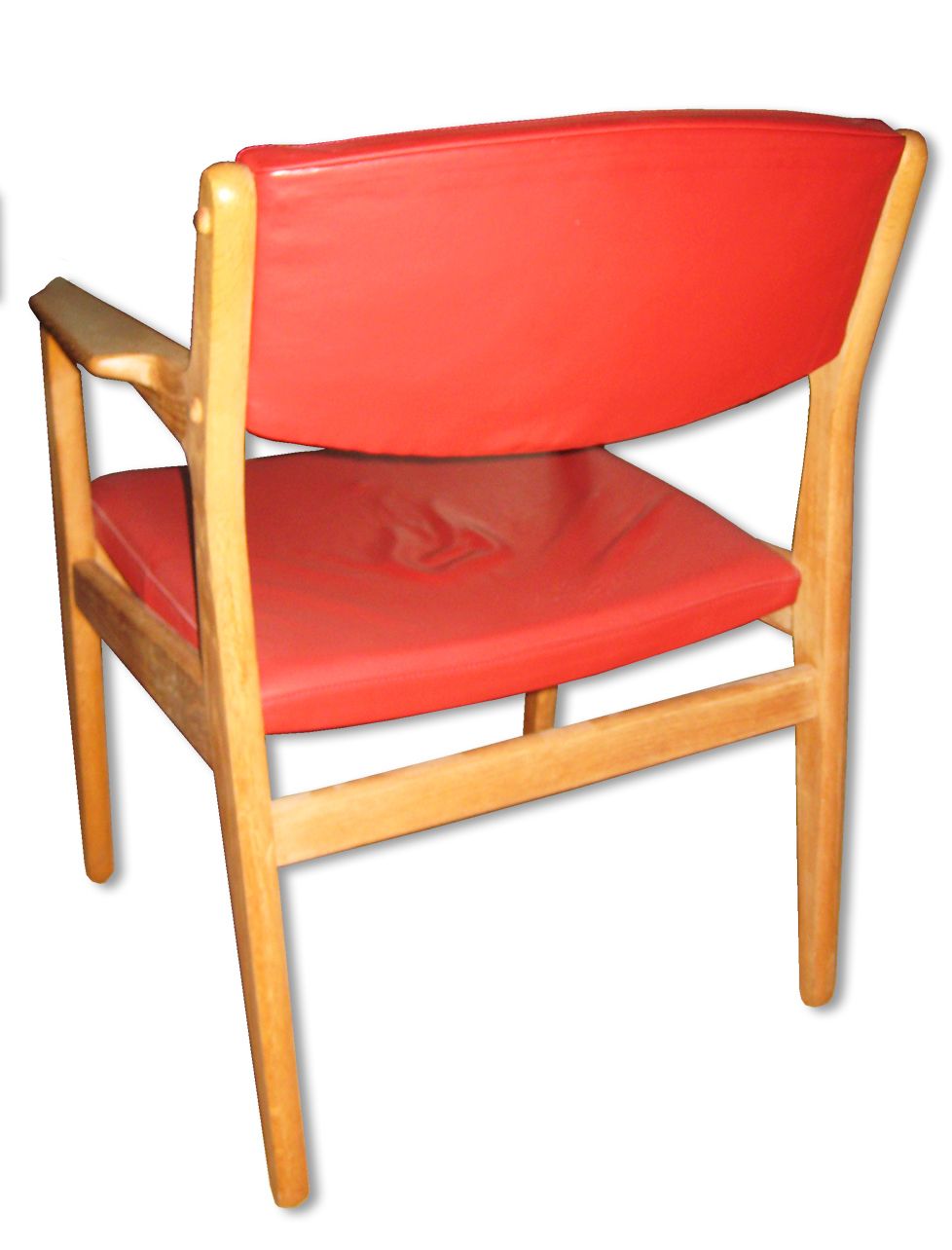 A Pair Of Armchairs Of Oak Upholstered In Red Leather photo for sale