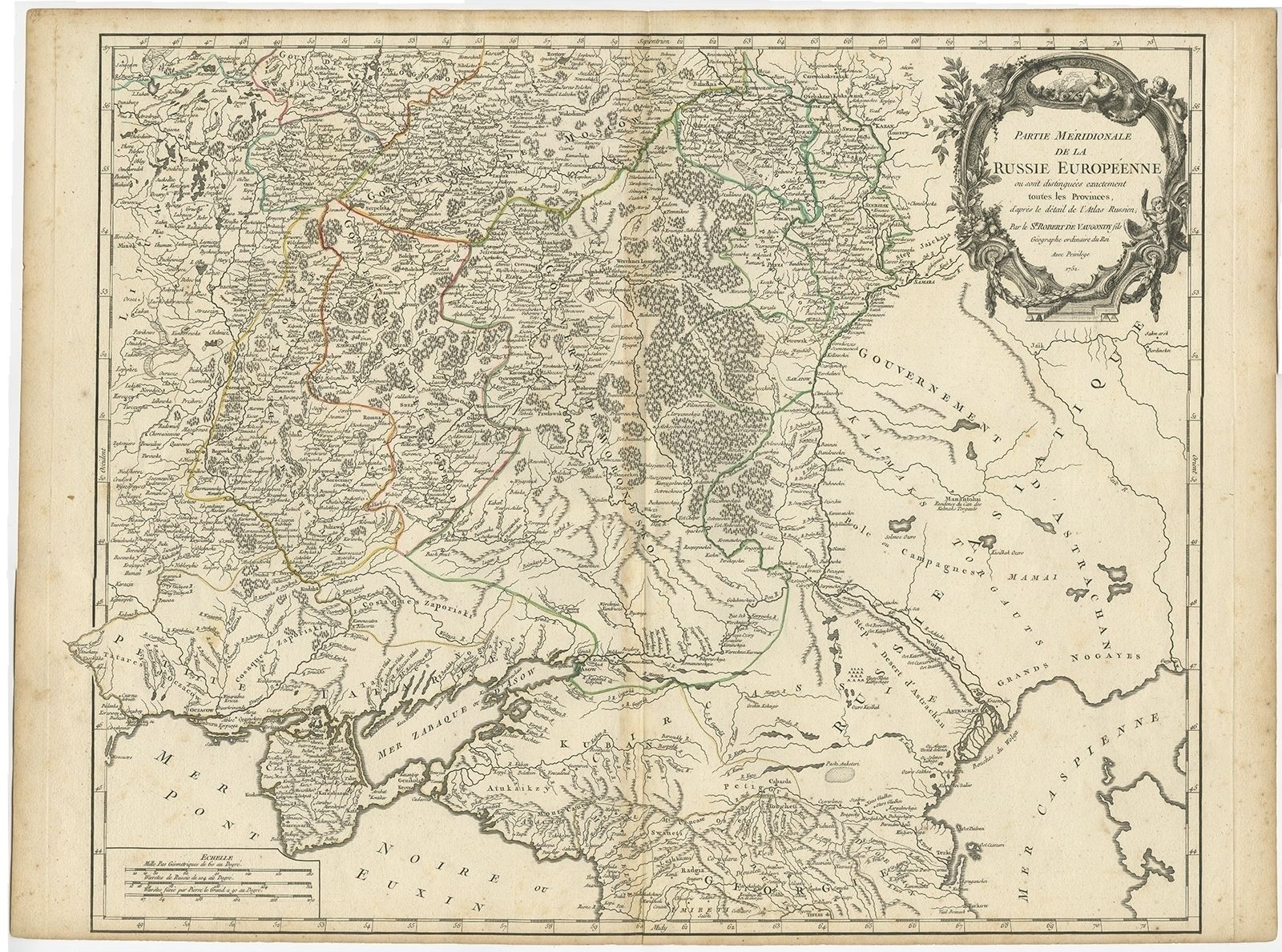 Antique Map Of The Southern Part Of European Russia By Vaugondy (1752)