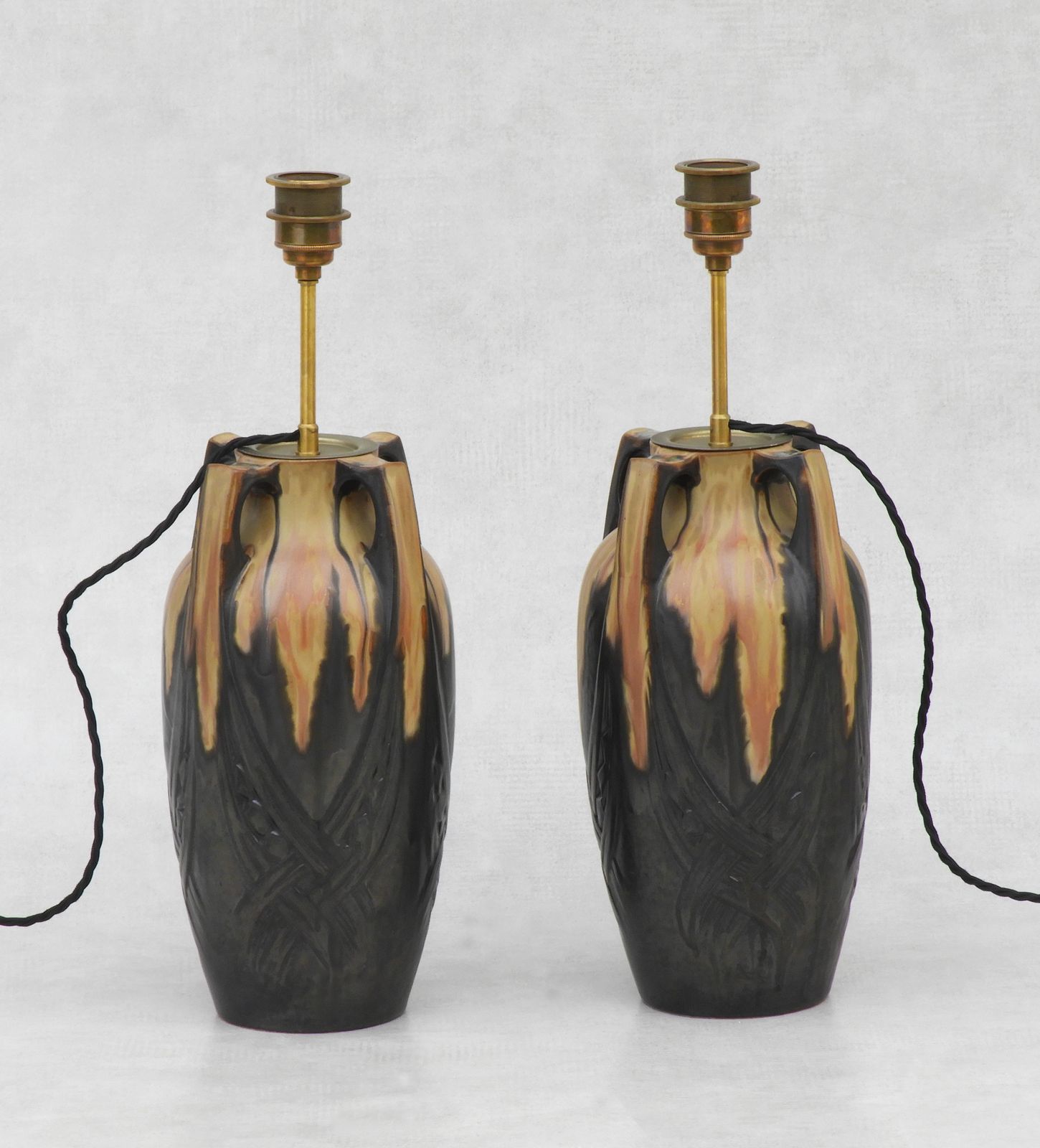 Pair Of Art Nouveau Lamps By Denbac France C1910 photo buy