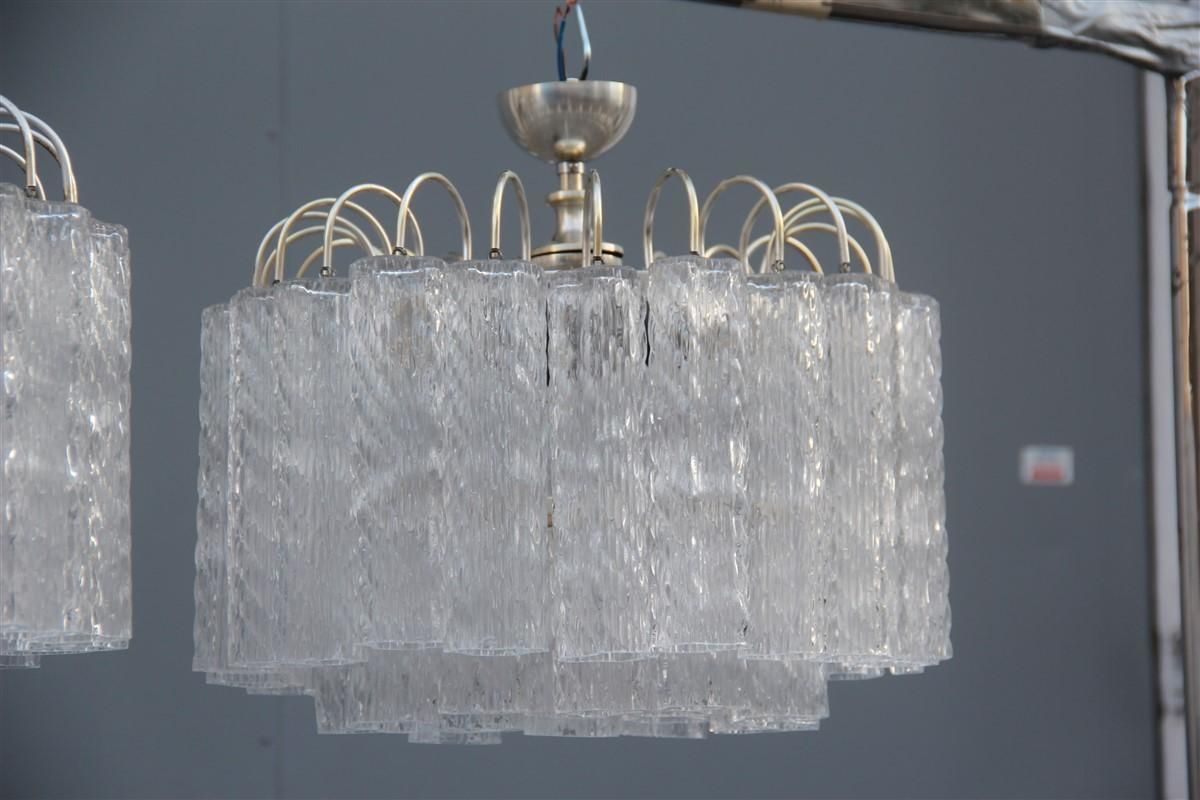 Round Pair Of Ceiling Lamp Venini Ice Glass 1960 Triangolar Tubes Italian Design photo furniture