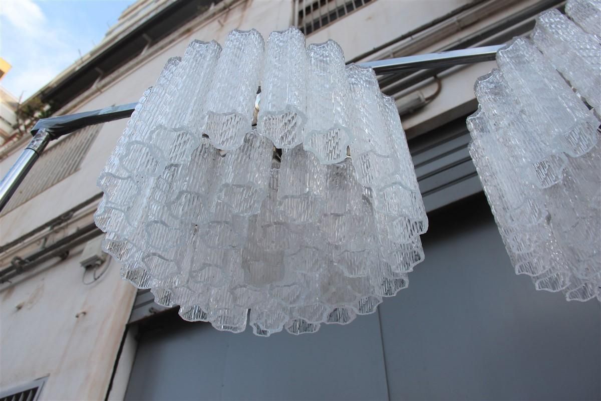 Round Pair Of Ceiling Lamp Venini Ice Glass 1960 Triangolar Tubes Italian Design photo 2828.0