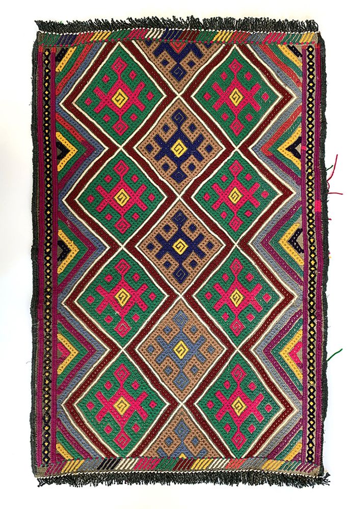 Klein Cicim-tapijt. Handgeknoopt antiek Anatolisch tapijt. 85×55 cm. Dun kilimtapijt. Wollen tapijt van natuurlijke wol. Klein decoratief tapijt. Vloerkleedje. photo Textiel