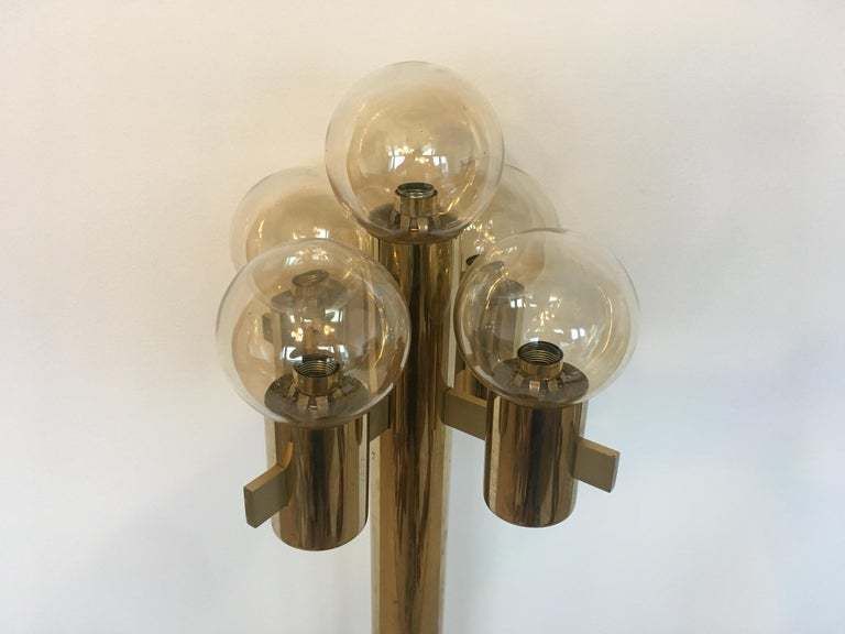 Mid Century Brass Floor Lamp By Gaetano Sciolari, Murano Glass / Italy   1970s photo for sale