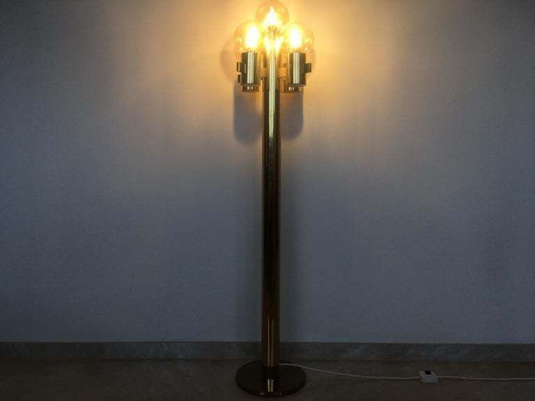 Mid Century Brass Floor Lamp By Gaetano Sciolari, Murano Glass / Italy   1970s photo 1832.0