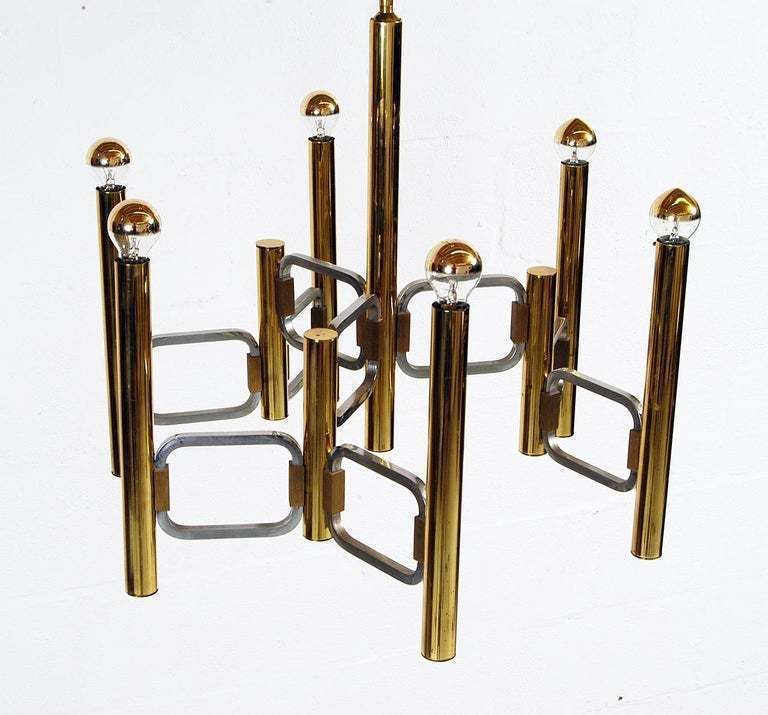 1960s Italian Modernist Brass And Chrome Ceiling Lamp By Profili Industria Lampadari Spa 'Modulo Collection' photo furniture