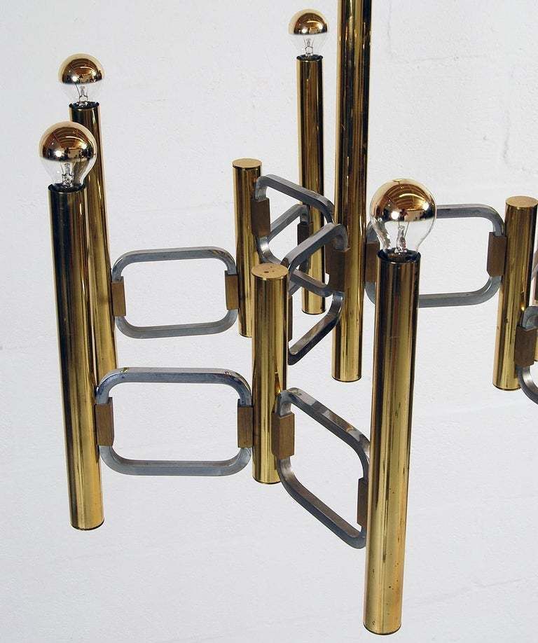 1960s Italian Modernist Brass And Chrome Ceiling Lamp By Profili Industria Lampadari Spa 'Modulo Collection' photo 1850.0