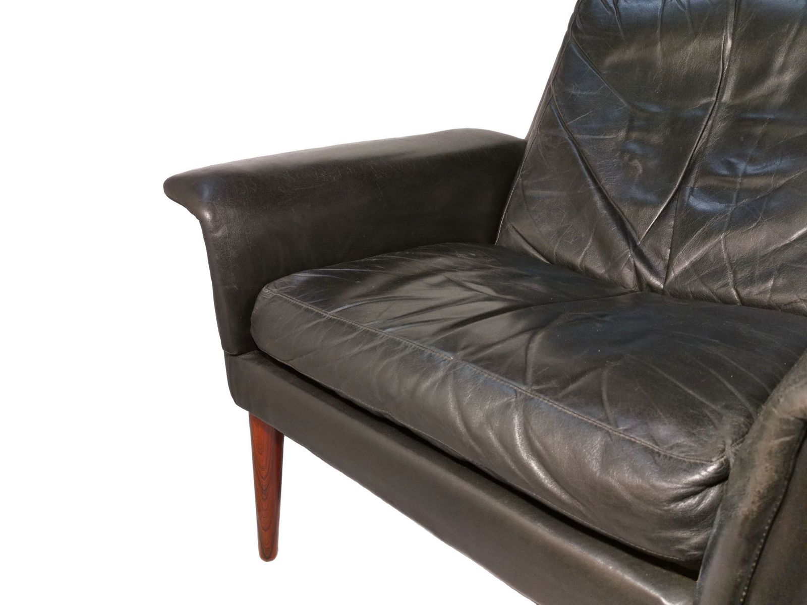 A High Back Leather And Rosewood Armchair In The Manner Of Arne Vodder For Fritz Hansen photo for sale