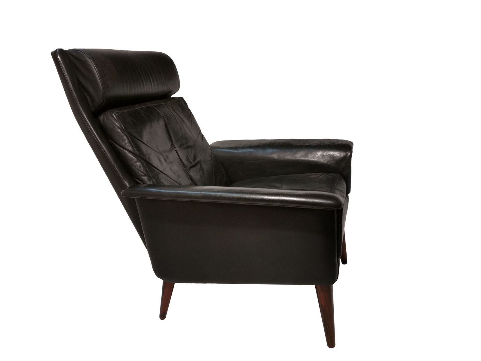 A High Back Leather And Rosewood Armchair In The Manner Of Arne Vodder For Fritz Hansen photo vinterior