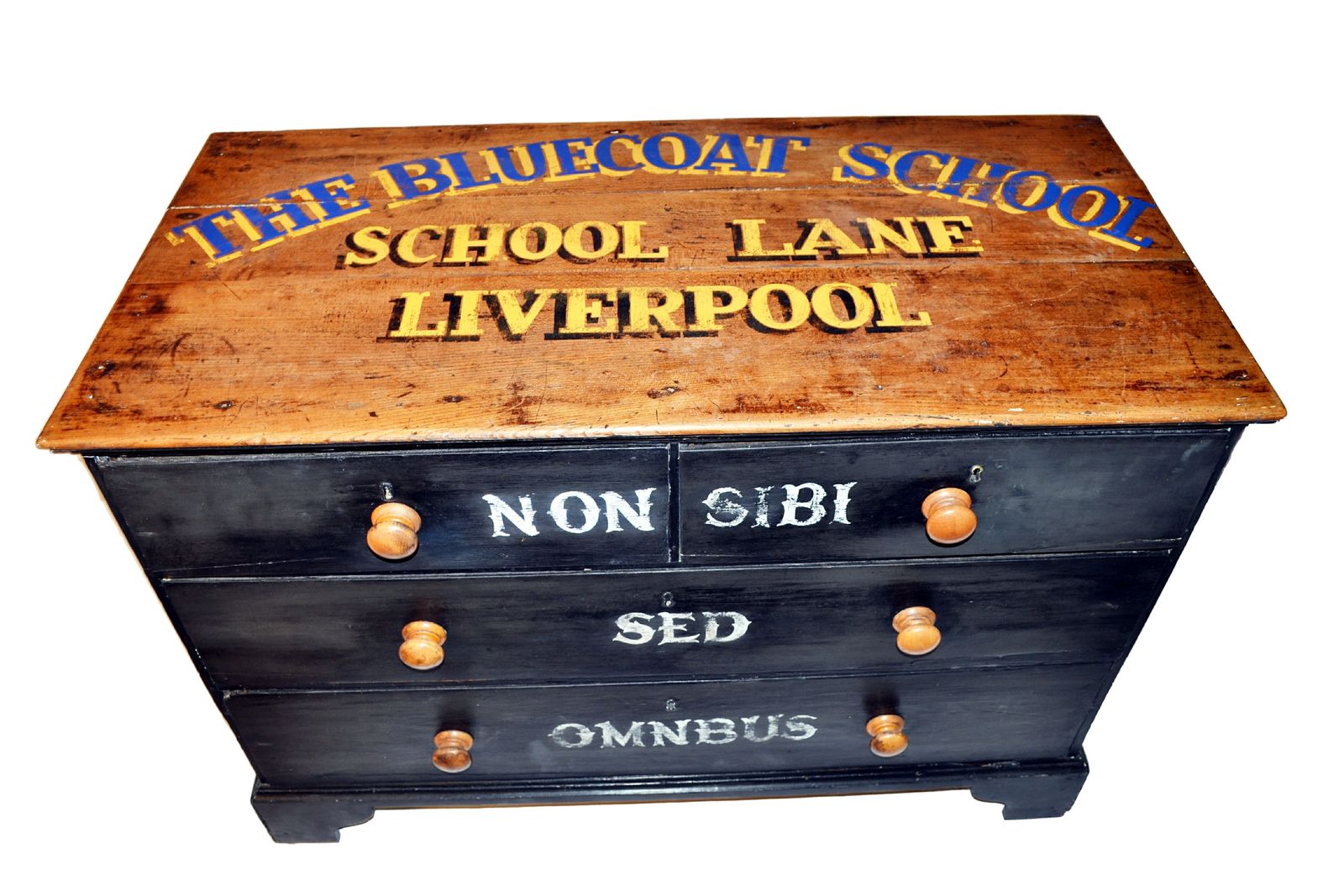 Excellent Painted And Sign Written Chest Of Drawers Marked For The  Bluecoat School Liverpool photo furniture