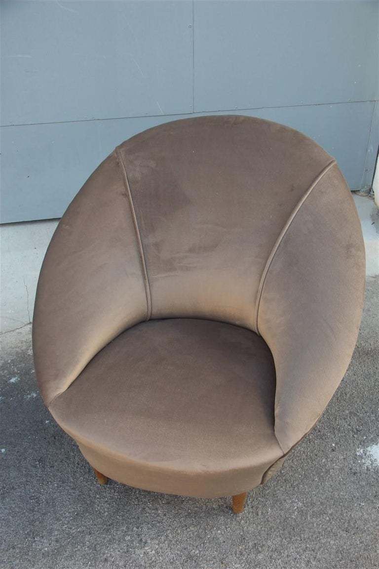 Federico Munari Midcentury Armchairs Bronze Velvet Curved Wooden Feet, 1950s photo vinterior