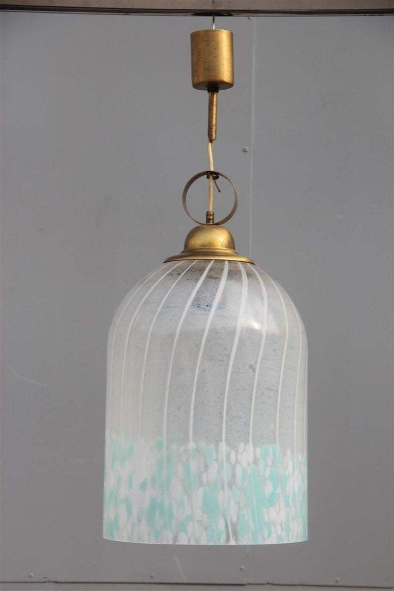 Round Bell Ceiling Lamp Vistosi Murrina Murano 1960 Brass Satin Heavenly White photo Lighting