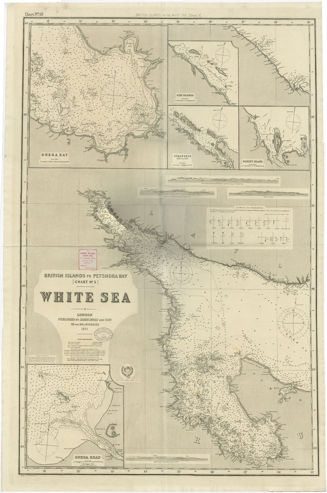 Antique Map Of The British Islands To Petshora Bay By Imray And Son (1891)