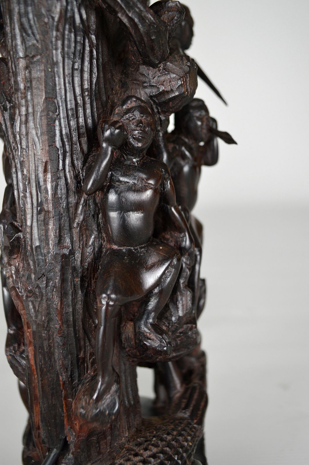 Lighting African Carved Ebony Wood Sculpture / Lamp, "Hunters, Buffalo And Crocodile" photo