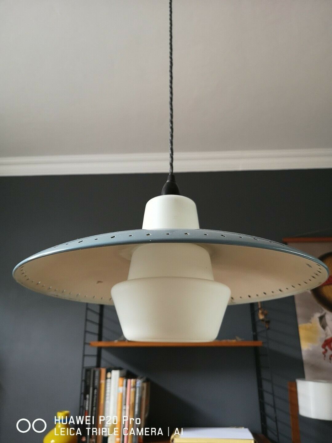 Original Vintage Retro 1950s Metal And Opal Glass Pendant Ufo Light Philips photo furniture