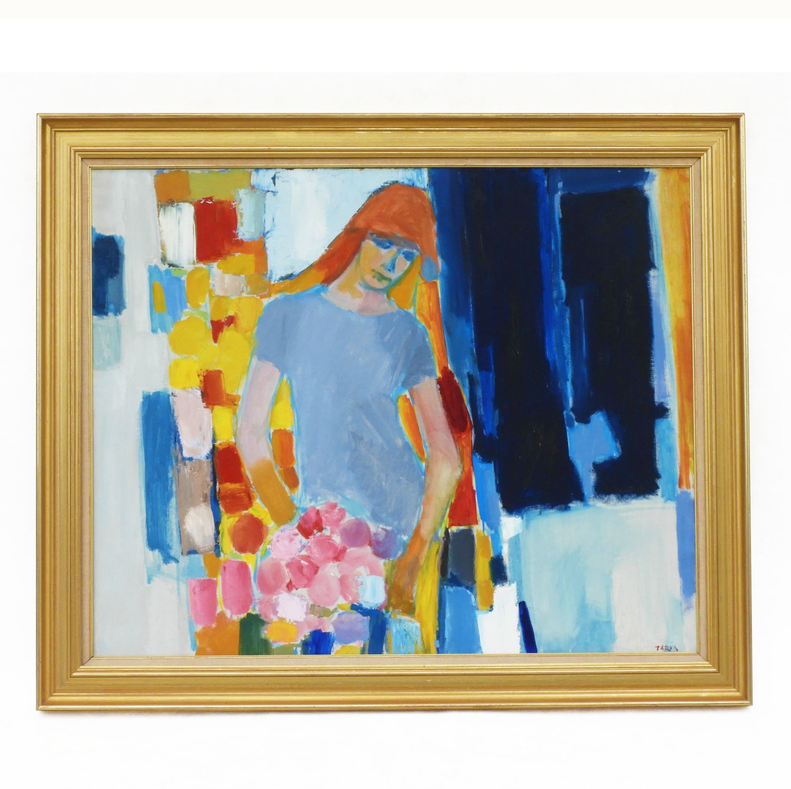 Large Mid Century Painting Portrait Of A Young Woman C1960 Acrylic On Canvas photo 2473.8