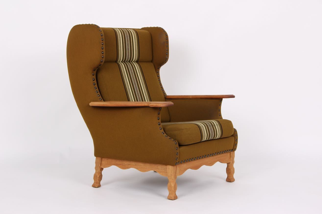 Danish Loungechair, 1970 Design In Solid Oak And Wool Fabric. photo furniture