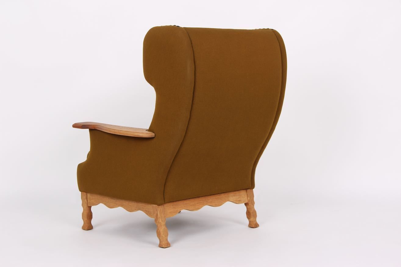 photo for sale Danish Loungechair, 1970 Design In Solid Oak And Wool Fabric.
