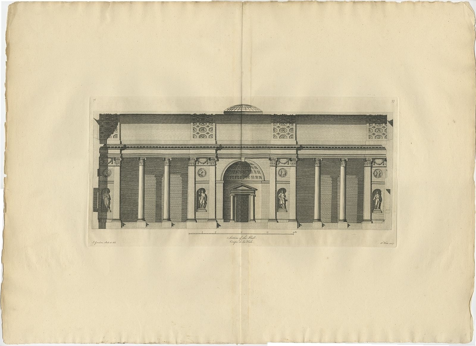Antique Print Of Kedleston Hall By Gandon (C.1770)