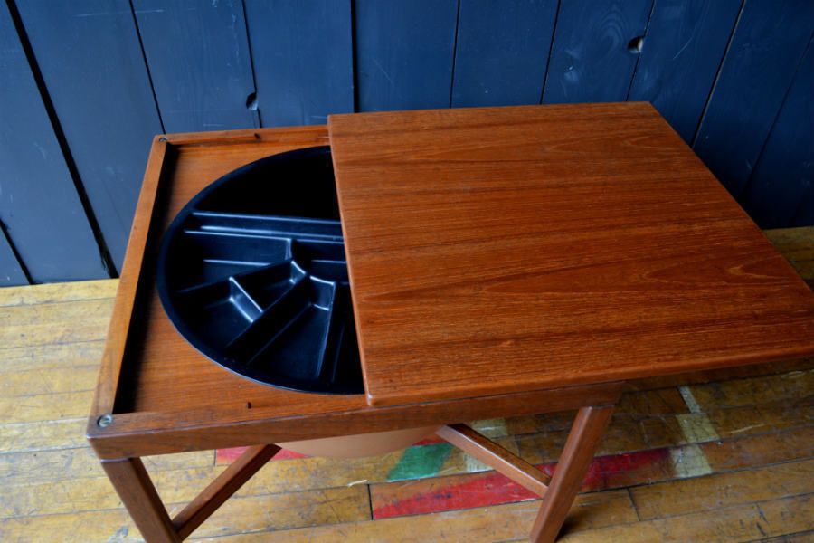 Mid Century Norwegan Teak Sewing Table photo furniture