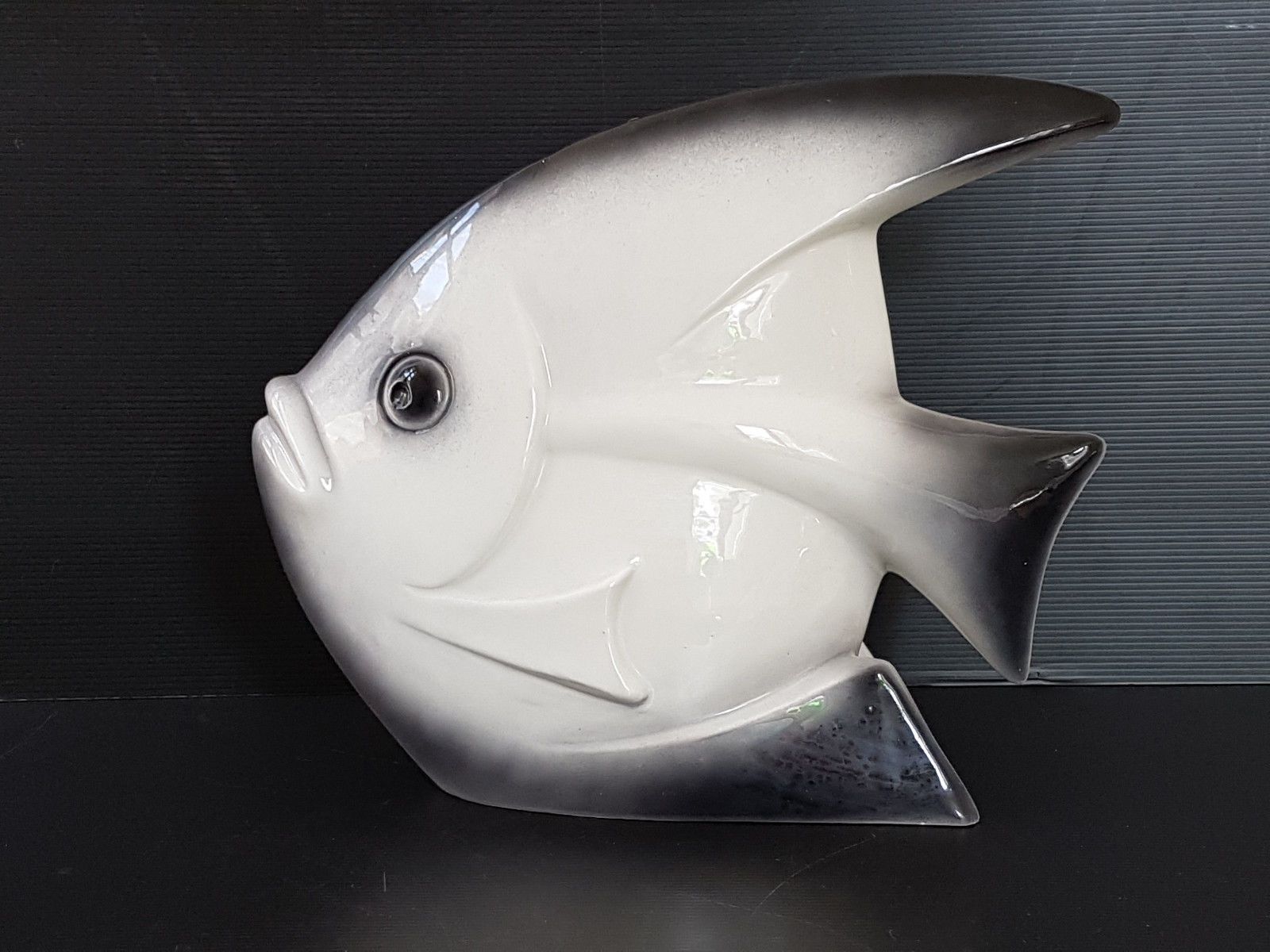 Large Fish Vase 1950 1960 Vintage 50s 60s Black & White Ceramic 50s 60s photo furniture