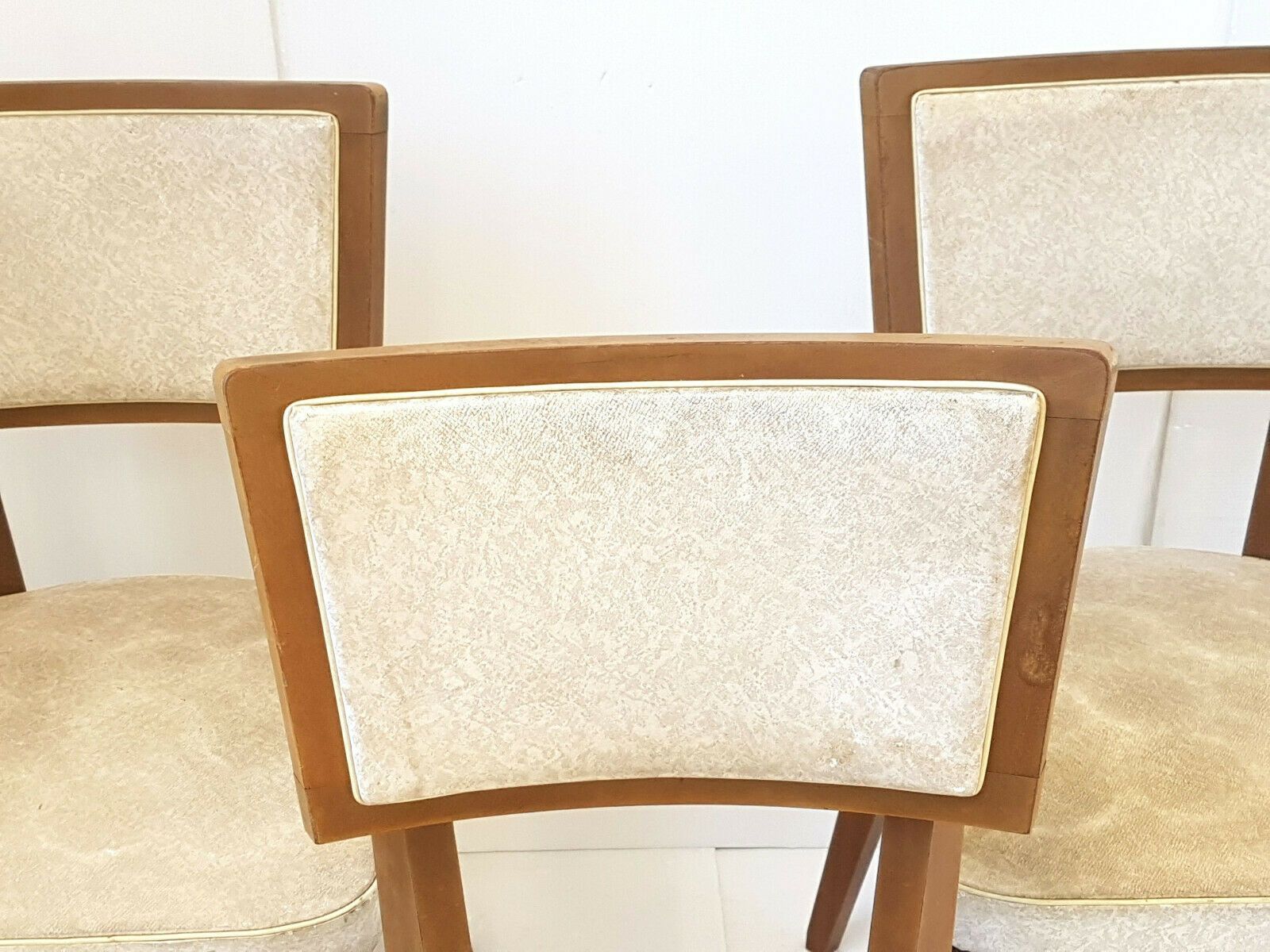 Suite Of 3 Chairs Vintage Wood & Skai 1950 Vintage 50s photo Furniture