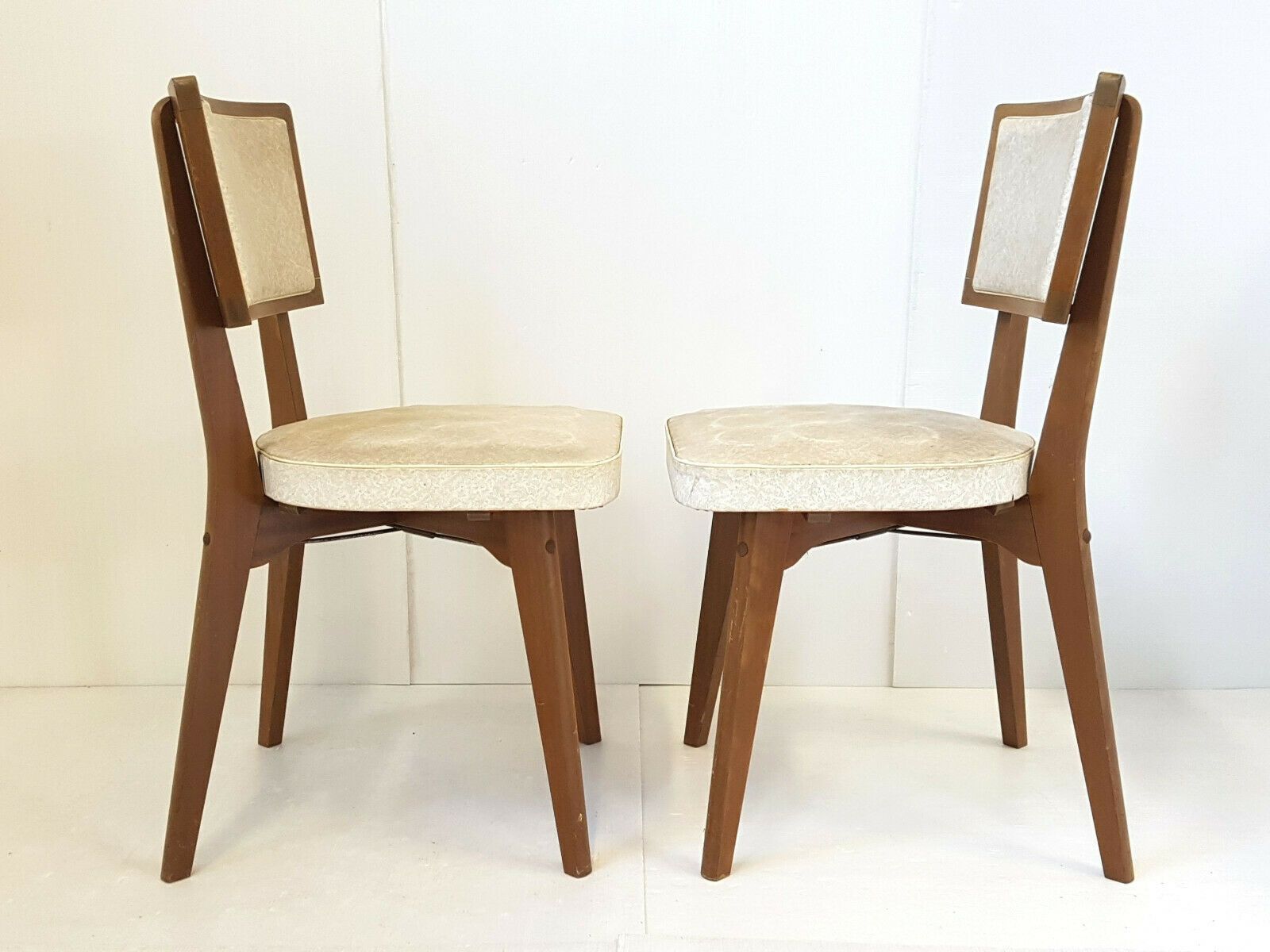 Suite Of 3 Chairs Vintage Wood & Skai 1950 Vintage 50s photo vintage