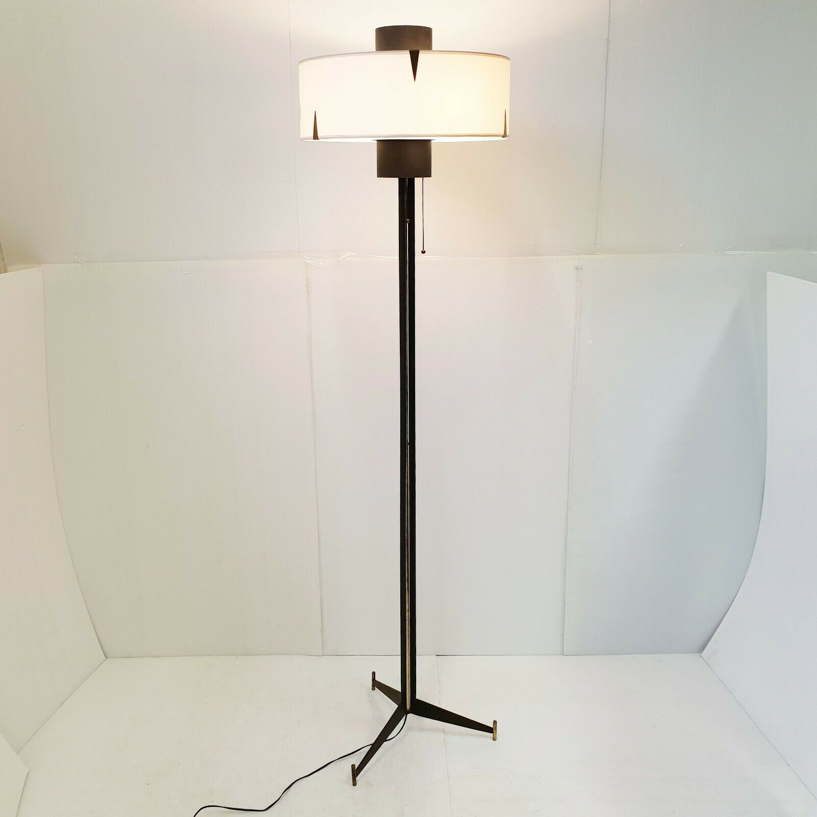 Vintage French Floor Lamp Maison Arlus 1950 Steel Brass Glass 50s 50s photo for sale
