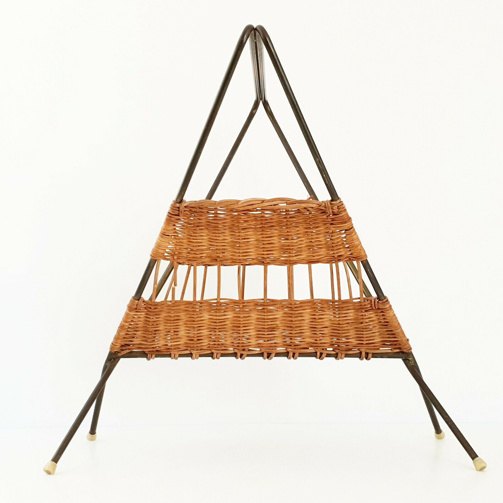1950s Triangle Magazine Rack In Wicker & Steel 50s 50s Rockabilly photo for sale