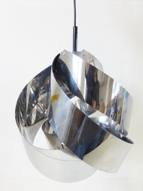 Lustre Suspension Spirale Geante Chrome 1970 Vintage Space Age Pop Vtg 70s Light photo furniture
