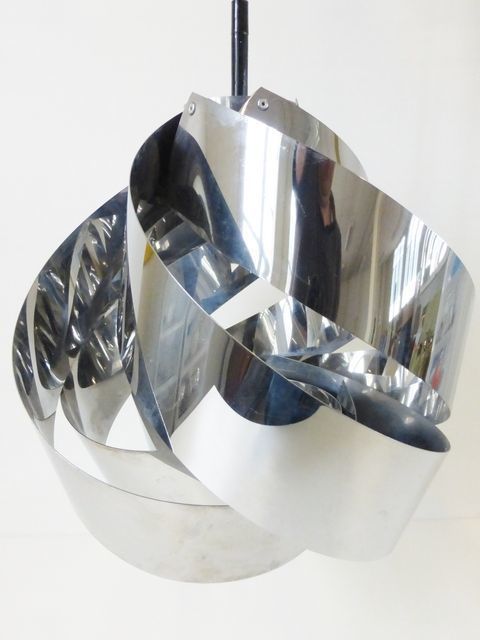 Lustre Suspension Spirale Geante Chrome 1970 Vintage Space Age Pop Vtg 70s Light photo for sale