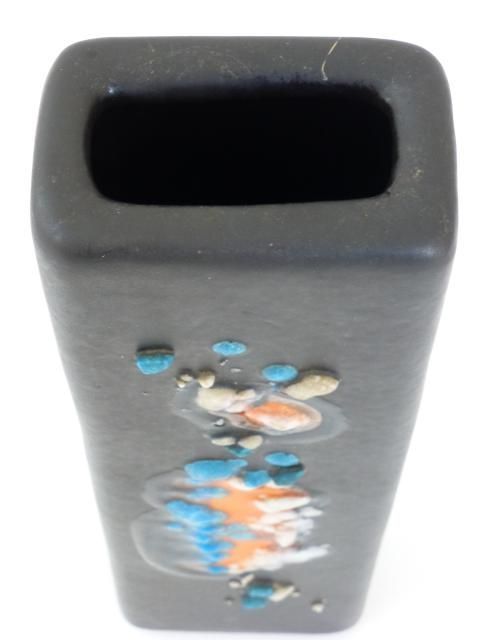 Denise Orlando: Exceptional & Rare Black Ceramic Vase Melted Glass 1950 photo for sale