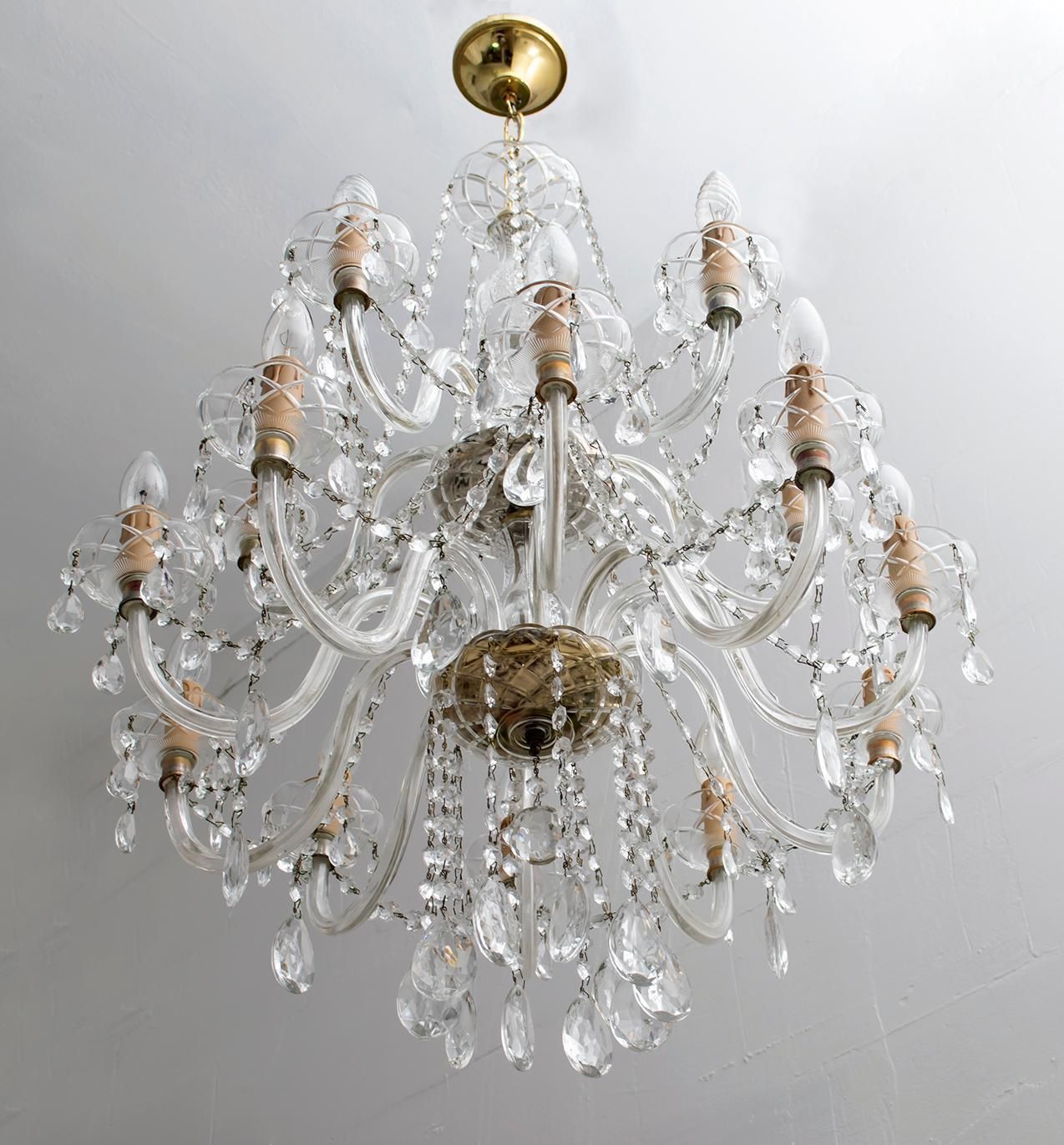 Maria Theresa Mid Century Modern Italian 15 Light Crystal Chandelier, 1950s photo for sale