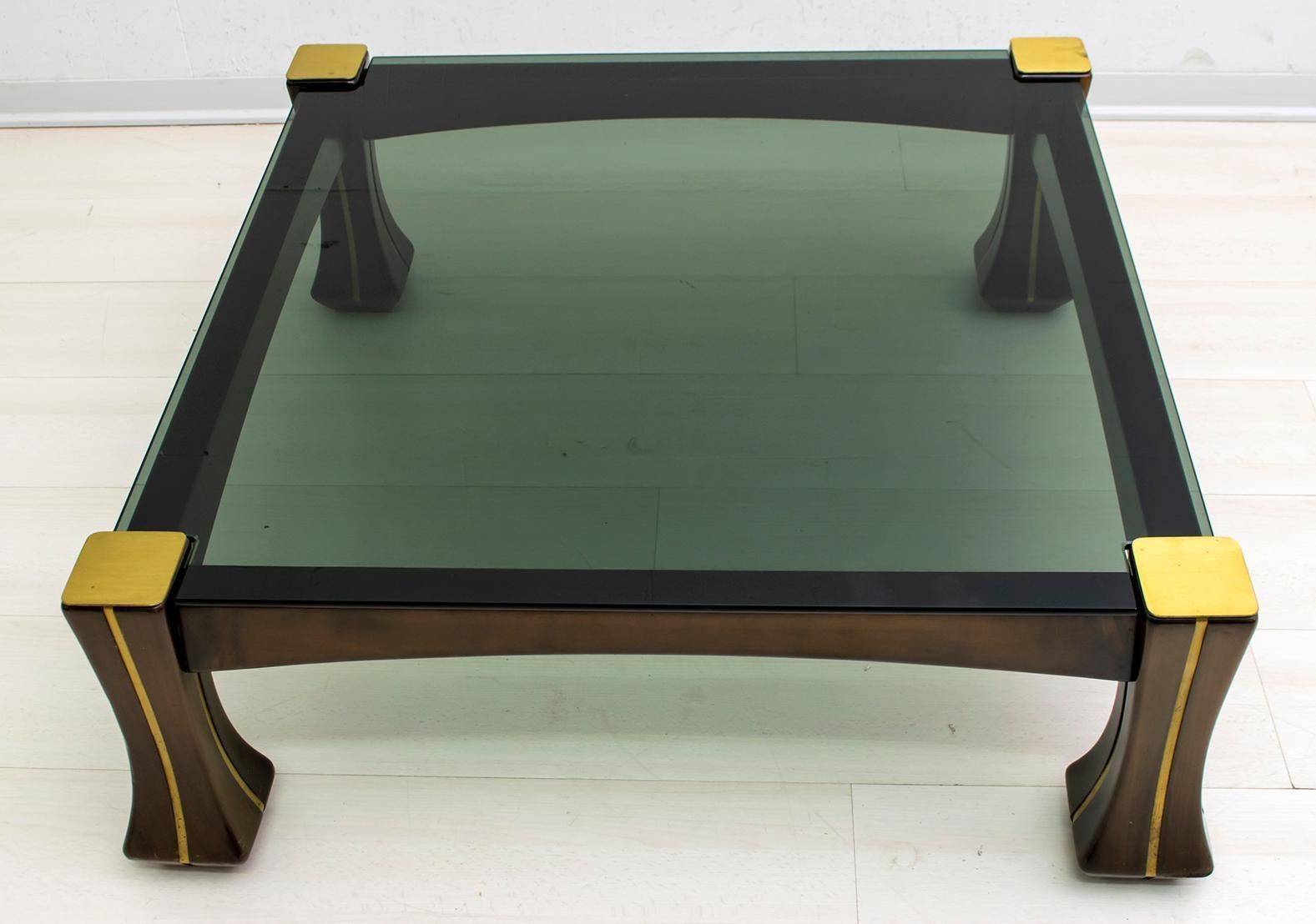 Luciano Frigerio Midcentury Italian Wood And Brass Coffee Table "Ussaro", 1970s photo furniture