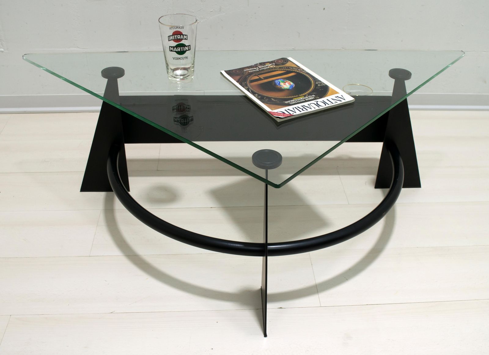 Modern And Contemporary Italian Coffee Table Blackened Metal And Glass Top, 1990 photo vintage
