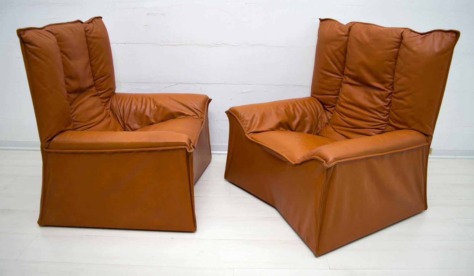 Pair Of Mid Century Modern Italian Real Leather Armchairs By Cinova, 1964s photo for sale
