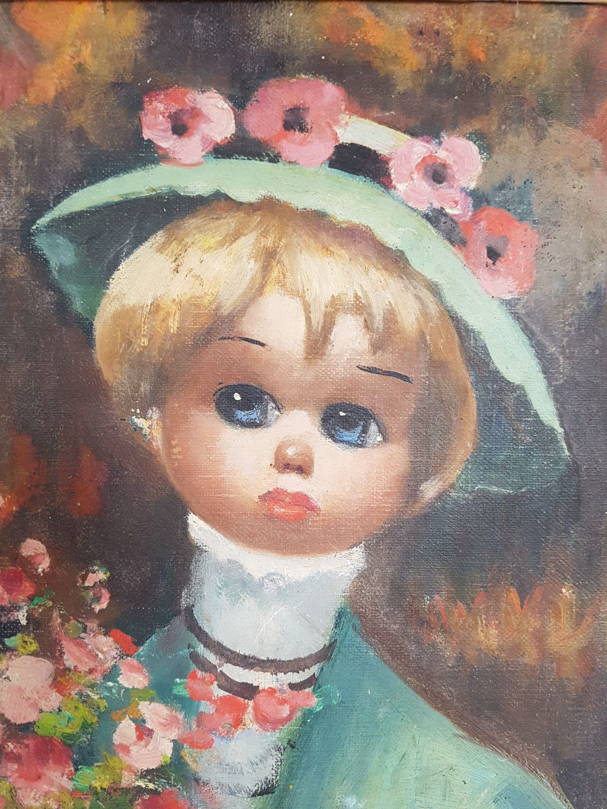 Portrait Table Frame Young Girl With Bouquet Of Roses Vintage Signed photo furniture