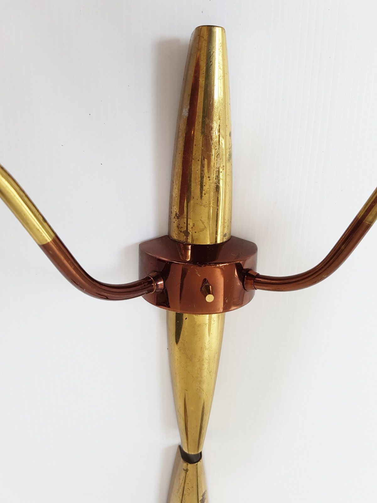 Pair Of French Vintage Sconces 1950 Rockabilly Brass, Copper & Glass 50 S photo Lighting
