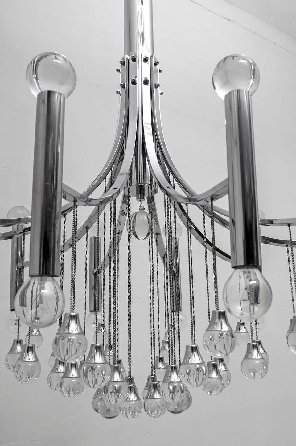 Lighting Gaetano Sciolari Mid Century Modern Italian Chrome And Glass Chandelier, 1970 photo