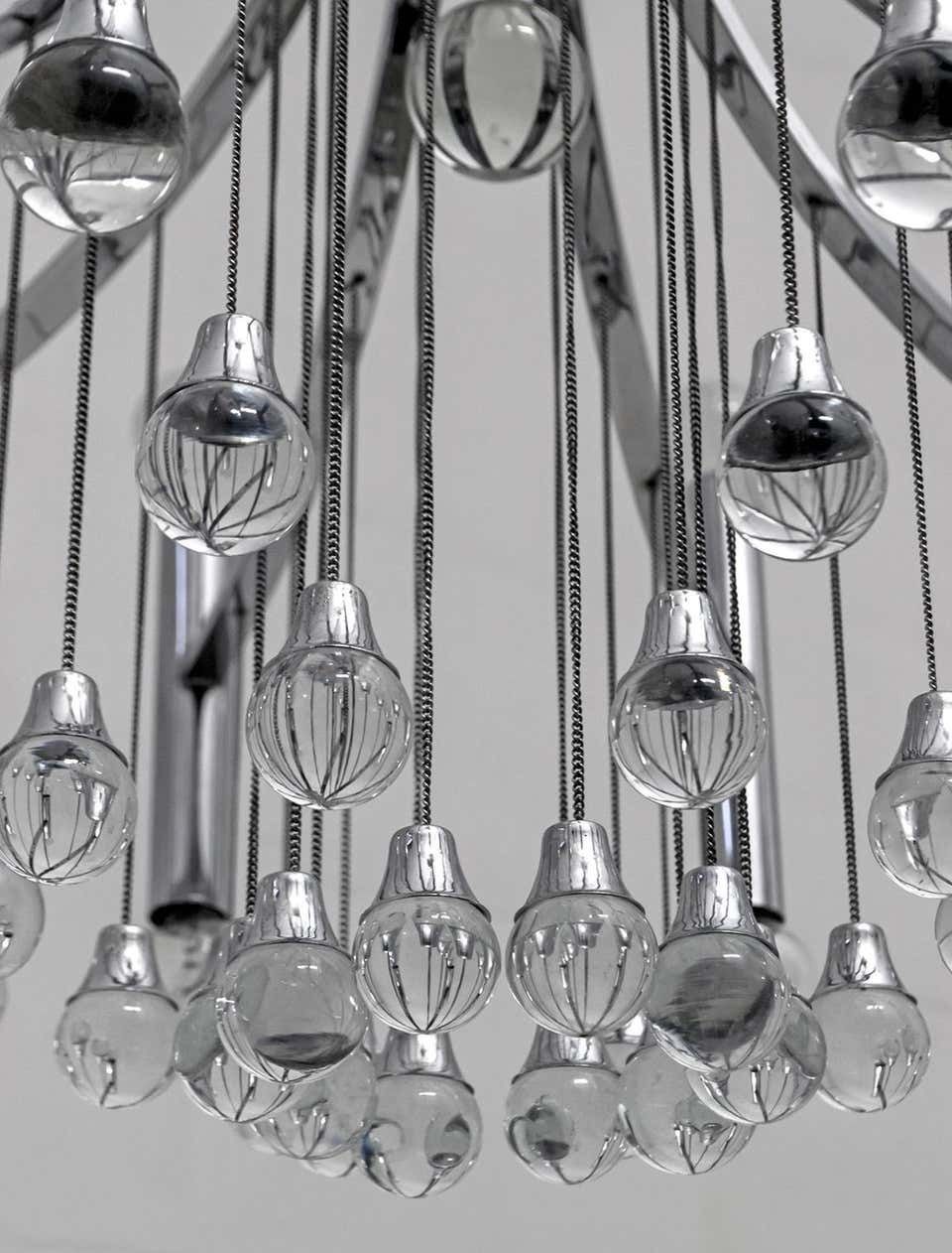 2945.0 Gaetano Sciolari Mid Century Modern Italian Chrome And Glass Chandelier, 1970 photo