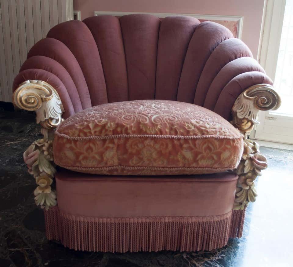Midcentury Venetian Baroque Fancy Velvet Sofa With Two Armchairs, 1950s photo buy