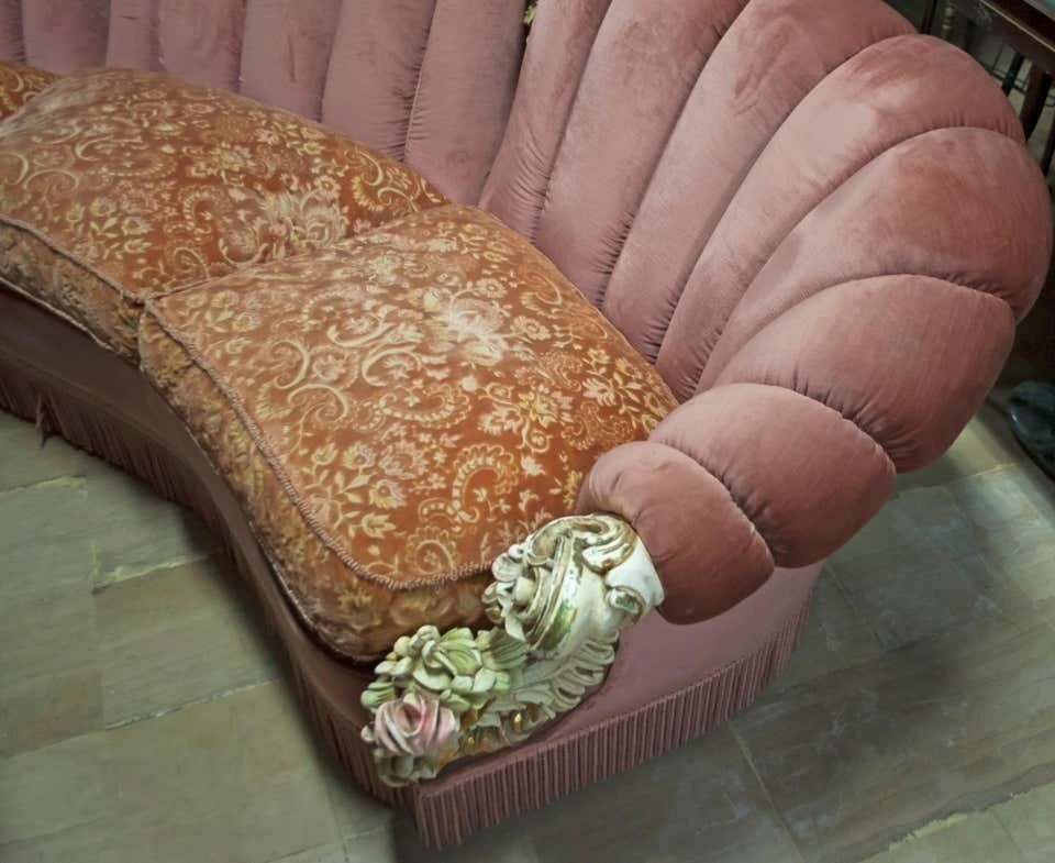 photo buy Midcentury Venetian Baroque Fancy Velvet Sofa With Two Armchairs, 1950s